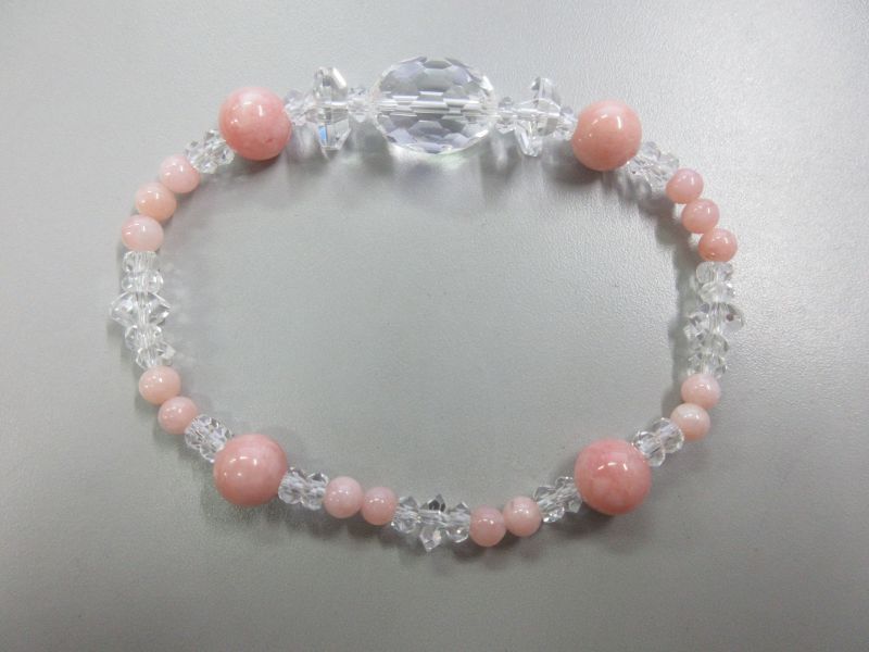 画像1: ピンクオパール&水晶ブレスレット (内周16cm) (1)