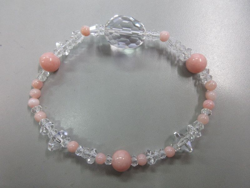 画像1: ピンクオパール&水晶ブレスレット (内周16.5cm) (1)