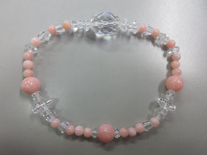画像1: ピンクオパール&水晶ブレスレット (内周17cm) (1)